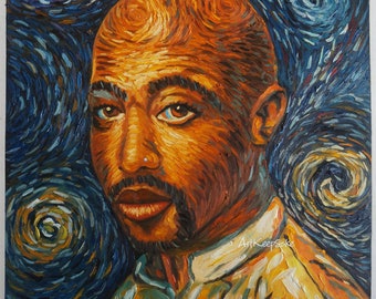 Tupac 2pac Shakur Van Gogh style oil painting on canvas, made to order