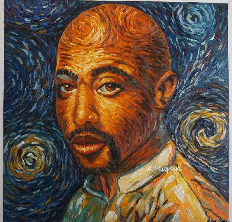 Tupac 2pac Shakur Van Gogh style oil painting on canvas, made to order image 1