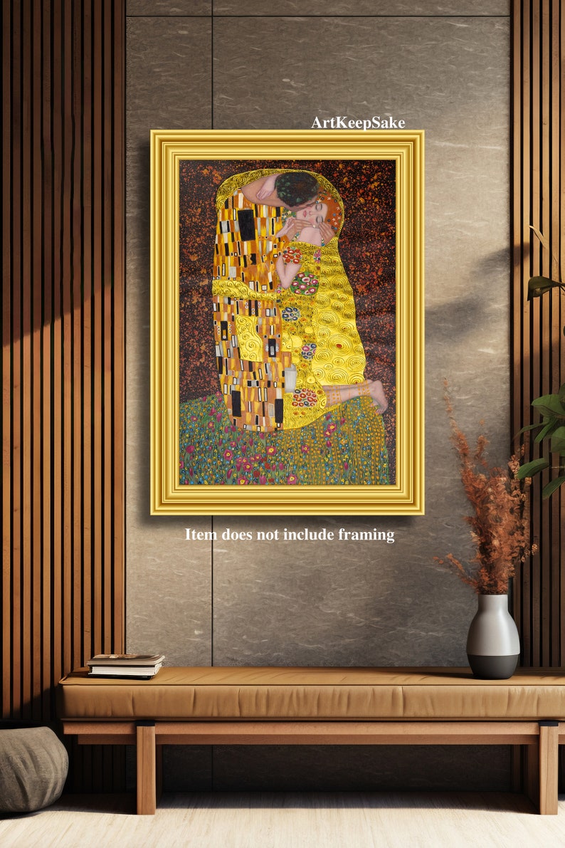 Gustav Klimt The Kiss exceptionally detailed reproduction oil painting on canvas, gold paint, made to order, 100% money back guarantee image 4