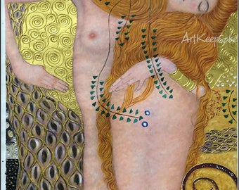 Gustav Klimt Water Serpents I (Water Snakes) reproduction oil painting on canvas, gold paint, made to order, 100% money back guarantee