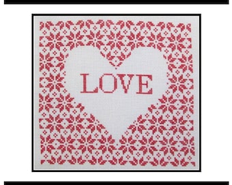 cross stitch pattern PDF emailed Quaker Love Valentines Day heart embroidery needlework 242