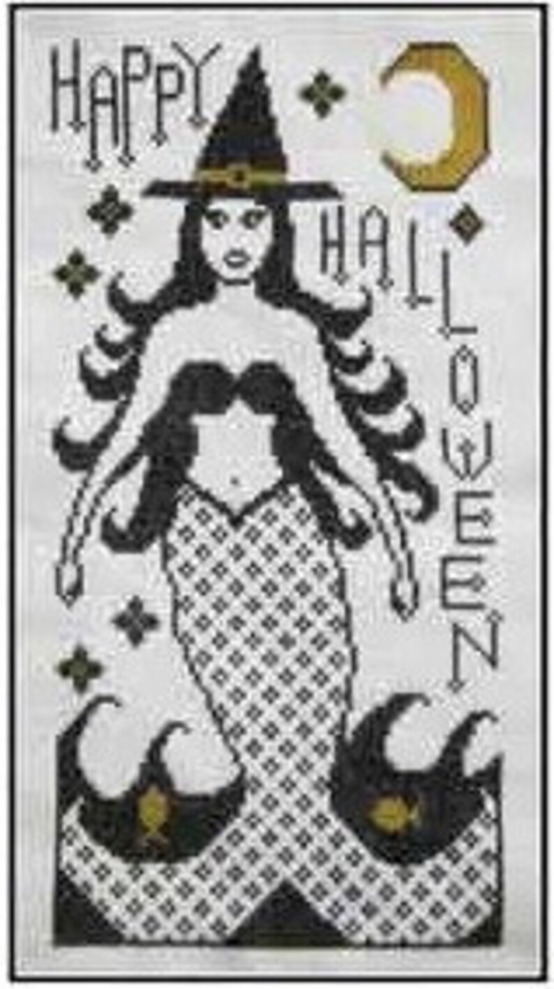 Cross Stitch Pattern PDF emailed Mermaid Water Witch Halloween Beach nautical ocean embroidery needlework 131 image 2