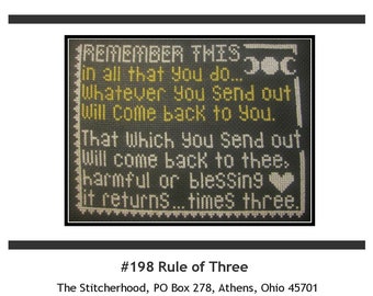 Cross Stitch pattern PDF emailed the Rule of Three Pagan Wicca Witch Three-fold Law embroidery needlework 198