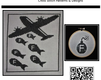 Cross Stitch Pattern PDF emailed Snarky Funny Sarcastic F Bomb Vintage Bomber Airplane embroidery needlework 302