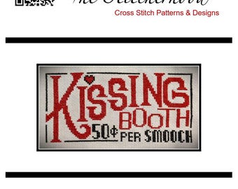 Cross Stitch Pattern PDF emailed sweet Valentines Day Kissing Booth Sign Heart Love Valentine Card art decor fun embroidery needlework 369