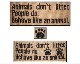 cross stitch pattern PDF emailed don't litter environmentalism animals protect environment embroidery needlework 230