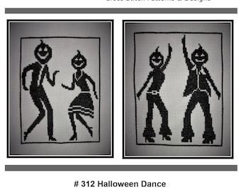 PDF Emailed Cross Stitch Pattern Halloween Dance Disco Groovy Pumpkin People Autumn Fall Halloween Decor Design Embroidery Needlework 312