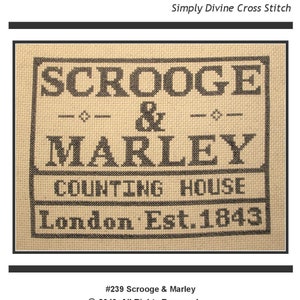 PDF Emailed Cross Stitch Pattern Scrooge & Marley A Christmas Carol London vintage antique sign art Holiday Design Embroidery Needlework 239