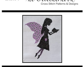 Cross Stitch Pattern PDF emailed Fairy Tales reading a book Wicca Wiccan magic decor library embroidery needlework 355