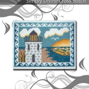 Cross Stitch Pattern PDF emailed The Lighthouse needlework embroidery Beach Nautical ocean summer sunset sunrise sea waves boat maritime  40