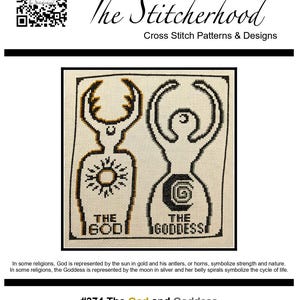 PDF per E-Mail verschicktes Kreuzstichmuster Der Gott und die Göttin Wicca Wicca Pagan Hexe alter Tuch religiöses Dekor Design Stickerei Mond Sonne Kunst 374