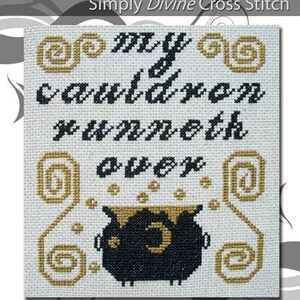 Cross Stitch Pattern PDF emailed Halloween Witch Wicca My Cauldron Needlework Embroidery 76 image 1