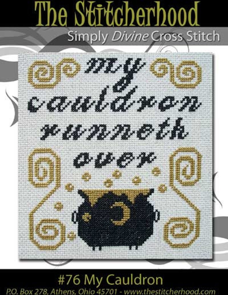 Cross Stitch Pattern PDF emailed Halloween Witch Wicca My Cauldron Needlework Embroidery 76 image 1