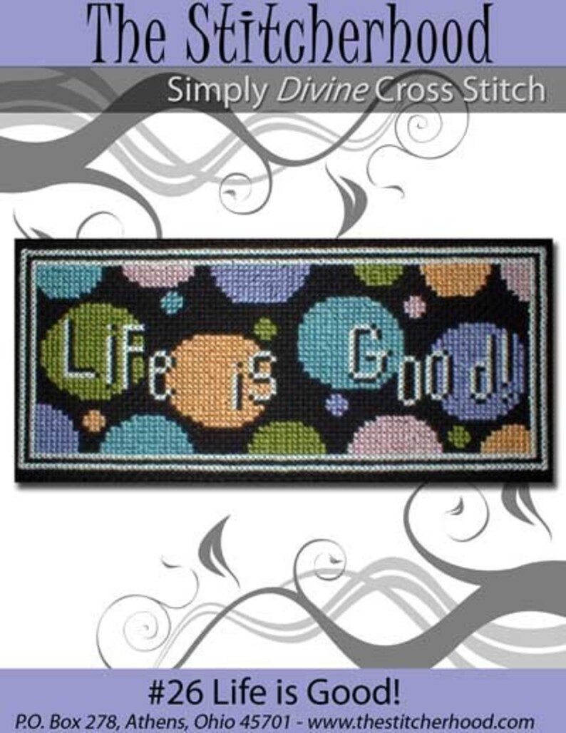 Cross Stitch Pattern PDF emailed Life is Good Happy Fun Retro Art optimistic embroidery Needlework 26