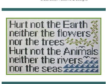 PDF Emailed Cross Stitch Pattern Hurt Not The Earth Wicca Pagan Witch Wiccan With Environmental Alter cloth Design Embroidery Needlework 291