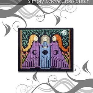 Cross Stitch Pattern PDF emailed Women Forest Wicca Triple Moon Witch Pagan Forest Friends needlework embroidery 15 image 1