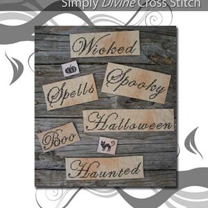 Padrão de ponto cruz em PDF enviado por e-mail eXpressions: Decoração de bruxa de Halloween, enfeites de feriado, cartões, design primitivo, bordado, bordado 95