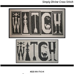 PDF Emailed Cross Stitch Pattern W-I-T-C-H Halloween Wicca Witch Design Embroidery Needlework 223