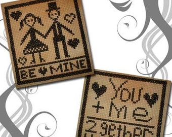 Cross Stitch Pattern PDF emailed Primitive Valentine Young Love valentines day embroidery needlework 25