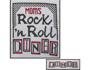 cross stitch pattern PDF emailed mom's rock n roll diner Elvis kitchen decor embroidery needlework retro embroidery needlework vintage 218