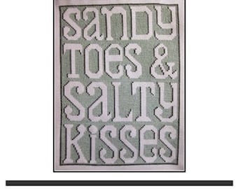 Cross Stitch Pattern PDF emailed Sandy Toes and Salty Kisses nautical wedding beach house decor embroidery needlework 178