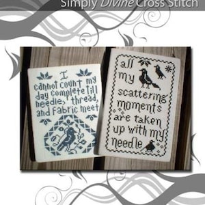 Cross Stitch Pattern PDF Emailed 2 designs in 1 Primitive Quaker Stitchers Samplers birds primitive needle thread embroidery needlework 17