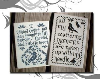 Cross Stitch Pattern PDF Emailed 2 designs in 1 Primitive Quaker Stitchers Samplers birds primitive needle thread embroidery needlework 17