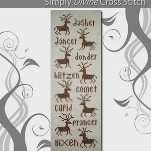 Cross Stitch Pattern PDF Emailed Primitive Christmas decor Santa&#39;s Reindeer embroidery Prim Holiday embroidery art deer needlework Decor 22