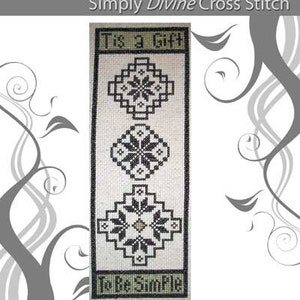 Cross Stitch Pattern PDF emailed Tis a Gift to be simple medallion Quaker Song primitive motif prim flowers decor embroidery needlework 89