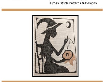 Cross Stitch Pattern PDF emailed Stitching Witch Halloween Wicca Pagan Wiccan decor sewing alter cloth Embroidery Needlework primitive 381