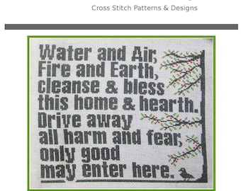 PDF Emailed Cross Stitch Pattern Elemental House Blessing Wicca Witch Pagan Wiccan Design Embroidery Needlework 282