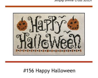 PDF Emailed Cross Stitch Pattern Happy Halloween Decor Sign Pumpkin Design Embroidery Needlework 156