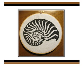 Cross Stitch Pattern PDF emailed Nautilus Beach sea ocean shell seashell beach house decor art hoop gift spiral embroidery needlework 160