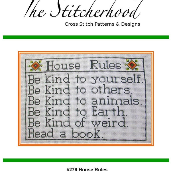 PDF Emailed Cross Stitch Pattern House Rules Funny Snarky Family Design Embroidery Needlework 279