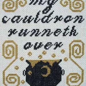 Cross Stitch Pattern PDF emailed Halloween Witch Wicca My Cauldron Needlework Embroidery 76 image 2