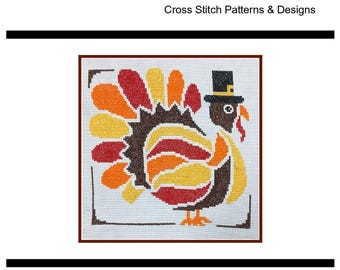 PDF Emailed Cross Stitch Pattern Quirky Turkey Thanksgiving Fall Autumn kids decor whimsical fun animal Holiday needlework Embroidery 379