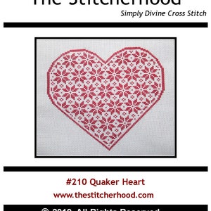 PDF Emailed Cross Stitch Pattern Quaker Heart Valentines Day Love Holiday Decor flowers friend series motif Design Embroidery Needlework 210