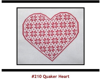 PDF Emailed Cross Stitch Pattern Quaker Heart Valentines Day Love Design Embroidery Needlework 210