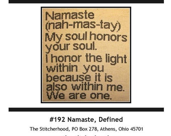 Cross Stitch pattern PDF emailed Namaste Defined Yoga India embroidery needlework religious 192