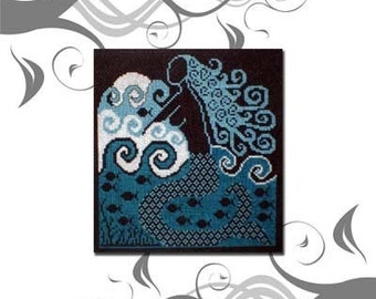 Cross Stitch Pattern PDF Emailed Mermaid Nautical Beach Ocean moon Midnight Dip needlework embroidery 6