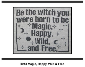 cross stitch pattern PDF emailed witch Wicca pagan magic wild happy free embroidery needlework  213