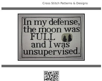 cross stitch pattern funny PDF emailed whimsical fun The Moon Was Full Wicca Pagan Wiccan embroidery I was unsupervised easy needlework 321