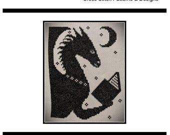 PDF Emailed Cross Stitch Pattern Dragon Tales The Magic of Books Series library classroom kids decor whimsical fun art design Embroidery 377
