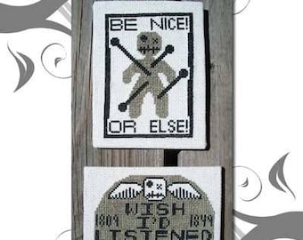 Cross Stitch Pattern PDF emailed Halloween Voodoo Doll Tombstone 2 designs in 1 Embroidery Needlework Be Nice 78