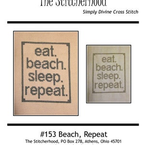 Cross Stitch Pattern PDF emailed Beach Repeat Nautical eat sleep needlework embroidery beach house decor 153 image 1