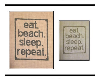 Cross Stitch Pattern PDF emailed Beach Repeat Nautical eat sleep needlework embroidery beach house decor 153