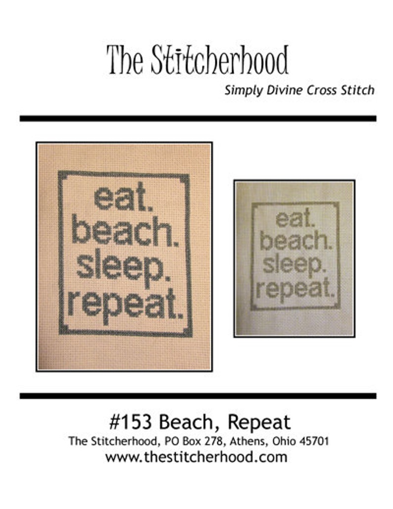 Cross Stitch Pattern PDF emailed Beach Repeat Nautical eat sleep needlework embroidery beach house decor 153 image 1