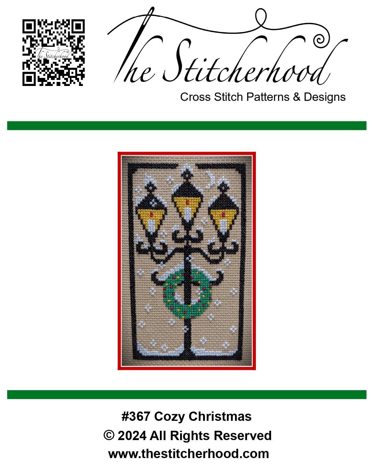 Cross Stitch Pattern PDF emailed Cozy Christmas Holiday ornament card pin-keep pillow Snow wreath candles decor embroidery needlework 367