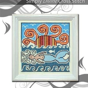 PDF Emailed Cross Stitch Pattern Sunbathing Mermaid Beach Ocean Sun Nautical Summer Fun Sea Waves Sunshine Design Embroidery Needlework 1