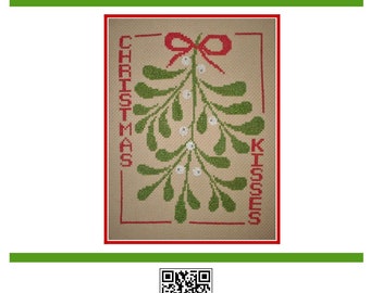 PDF Emailed Cross Stitch Pattern Christmas Kisses Winter Holiday decor kiss Mistletoe plant Art flower Design Embroidery Needlework kiss 315